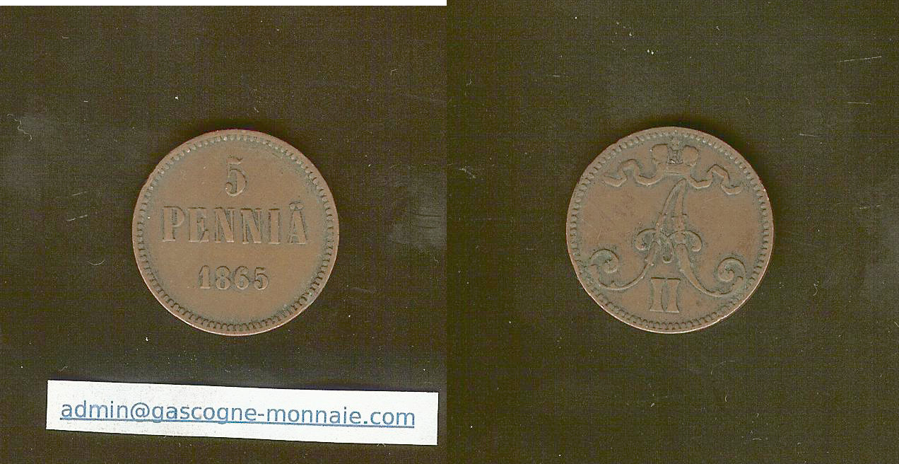 Finlande 5 Pennia 1865 TTB